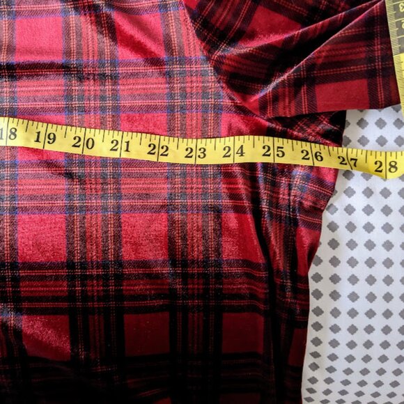 Intro Red Christmas Tartan Plaid Velvet Velour Popover Blouse XL NEW Festive - Picture 4 of 6